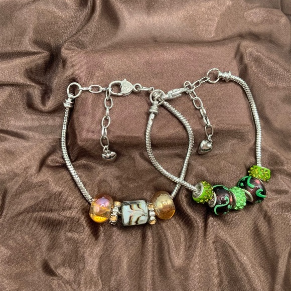 Set of 2 Handmade Silver Earth Tones Beads Bracelets - Picture 1 of 3
